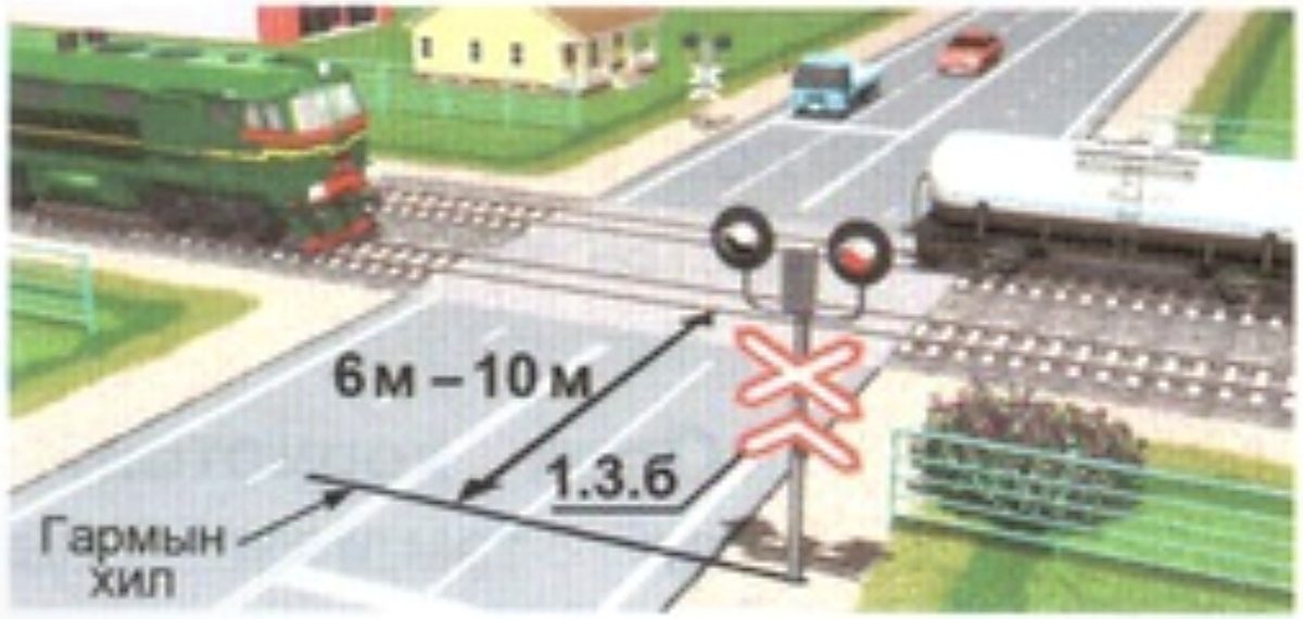 Гармын хилээс 6-10 м зайд 1.3.б тэмдэг байрлуулна