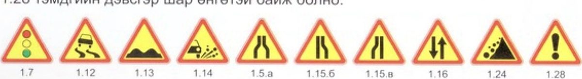 Замын засварын үед хэрэглэх шар дэвсгэртэй түр тэмдгүүд